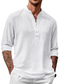 economico camicie casual da uomo-Per uomo camicia di lino Colletto Primavera estate Manica lunga Nero Bianco Blu Liscio Informale Giornaliero Abbigliamento