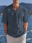 billiga fritidsskjortor för män-Herr linneskjorta V-hals Sommar Kortärmad Svart Vit Marinblå Slät Ledigt Dagligen Kläder Spetsknuten
