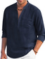 cheap Men&#039;s Casual Shirts-Men&#039;s Linen Shirt Shirt Summer Shirt Beach Shirt Henley Summer Spring Long Sleeve White Wine Navy Blue Stripe Outdoor Daily Clothing Apparel