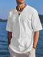お買い得  メンズカジュアルシャツ-男性用 リネンシャツ Ｖネック 夏 半袖 ブラック ホワイト ネイビーブルー 平織り カジュアル 日常 衣類 レースアップ