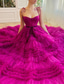 رخيصةأون أرجواني-فستان ball gown فستان سهرة فستان منفوش حفل زفاف عيد ميلاد بطول الأرض بدون أكمام حمالة سباجيتي تول مع كشكش