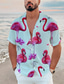 billiga Tropiska skjortor-Herr Skjorta Hawaii skjorta Blommig Flamingo Grafiska tryck Nedvikt Blågrön Svart Vit Blå Ljusblå Ledigt Helgdag Kortärmad Button-Down Mönster Kläder Tropisk Mode Streetwear Hawaiisk