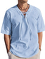abordables camisas casuales de los hombres-Hombre camisa de lino Escote en Pico Verano Manga Corta Negro Blanco Azul Marino Plano Casual Diario Ropa Acordonado