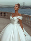 cheap Formal Wedding Dresses-Engagement Formal Wedding Dresses Ball Gown Off Shoulder Cap Sleeve Court Train Satin Bridal Gowns With Ruched Solid Color