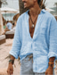 זול חולצות קז&#039;ואל לגברים-קיץ לגברים בסגנון חדש בצבע אחיד עם שרוולים ארוכים חולצת כותנה כפתורים דקים בגודל גדול חולצת גברים אירופאית קז&#039;ואל