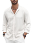 baratos camisas masculinas casuais-Homens camisa de linho camisa de verão Preto Branco Azul Marinha Manga Longa Tecido Aberto para a Lateral Primavera Verão Casual Diário Roupa