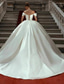 cheap Formal Wedding Dresses-Engagement Formal Wedding Dresses Ball Gown Off Shoulder Cap Sleeve Court Train Satin Bridal Gowns With Ruched Solid Color