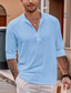 billige mænds fritidsskjorter-Herre linned skjorte Krave Forår sommer Langærmet Sort Hvid Blå Vanlig Afslappet Daglig Tøj