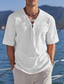 Χαμηλού Κόστους ανδρικά πουκάμισα casual-Ανδρικά λινό πουκάμισο Λαιμόκοψη V Καλοκαίρι Κοντομάνικο Μαύρο Λευκό Βαθυγάλαζο Σκέτο Causal Καθημερινά Ρούχα Με Κορδόνια