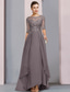 cheap Floor Length-Sheath Mother of the Bride Dress Wedding Guest Elegant Party Scoop Neck Asymmetrical Chiffon Lace Half Sleeve with Pleats 2025 free custom size