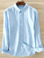 cheap Men&#039;s Casual Shirts-Men&#039;s Linen Shirt Summer Shirt Turndown Spring &amp; Summer Long Sleeve White Pink Navy Blue Plain Casual Daily Clothing Apparel