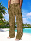 cheap Casual Pants-Men's Trousers Summer Pants Beach Pants Drawstring Elastic Waist 3D Print Leaf Plants Graphic Prints Comfort Casual Daily Holiday Streetwear Hawaiian White Brown