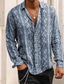 billiga Skjortor med tryck för män-Herr Skjorta Ormtryck Krage Blå Grön Grå Utomhus Gata Långärmad Button-Down Kläder Vintage Mode Etnisk Stil Ledigt