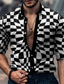 billiga Skjortor med tryck för män-Herr Skjorta Rutig Grafiska tryck Nedvikt Vit Utomhus Gata Långärmad Button-Down Mönster Kläder Tropisk Mode Designer Mjukt