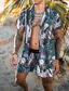 baratos Conjuntos de camisas masculinas-Homens Conjunto de camisa camisa de verão Camisa havaiana Camiseta Aloha Leopardo Estampas Abstratas Aberto para a Lateral Vermelho Azul Roxo Verde Impressão 3D Ao ar livre Casual Manga Curta