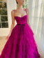 رخيصةأون أرجواني-فستان ball gown فستان سهرة فستان منفوش حفل زفاف عيد ميلاد بطول الأرض بدون أكمام حمالة سباجيتي تول مع كشكش