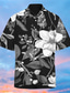 رخيصةأون قمصان استوائية-رجالي قميص ورد طوي أسود + أبيض أزرق البحرية أخضر طباعة الأماكن المفتوحة شارع كم قصير زر أسفل طباعة ملابس موضة ستايل هاواي مصمم كاجوال