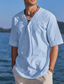 abordables chemises décontractées pour hommes-Homme Chemise Lin Col V Eté Manche Courte Noir Blanche bleu marine Plein Casual du quotidien Vêtement Tenue Lacet
