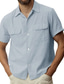 baratos camisas masculinas casuais-Homens camisa de linho Camisa Social Lapela Primavera Verão Manga Curta Branco Rosa Azul Tecido Casual Diário Roupa Bolsos