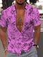 Недорогие Гавайские рубашки-Муж. Рубашка Летняя рубашка Гавайская рубашка Графика Цветочный принт Листья Отложной Желтый Светло-зеленый Синий Светло-лиловый Лиловый С принтом на открытом воздухе Для улицы Короткие рукава