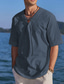 levne pánské neformální košile-Pánské plátěná košile Do V Léto Krátký rukáv Černá Bílá Námořnická modř Bez vzoru Ležérní Denní Oblečení Šněrování