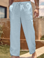 cheap Casual Pants-Men&#039;s Linen Pants Trousers Summer Pants Pocket Drawstring Elastic Waist Plain Outdoor Daily Going out Linen / Cotton Blend Streetwear Stylish White Pink