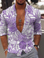 billiga Skjortor med tryck för män-Herr Skjorta Hawaii skjorta Grafisk Blommig Hawaiisk Aloha Design Krage Svart Blå Purpur Brun Grön Tryck Utomhus Ledigt Långärmad 3D-utskrift Button-Down Kläder Mode Designer Ledigt Bekväm