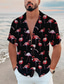 voordelige Hawaiiaanse overhemden-Voor heren Overhemd Hawaiiaans overhemd Bloemig Flamingo Grafische prints Strijkijzer Blauw-Groen Zwart Wit blauw Licht Blauw Casual Feestdagen Korte mouw Button-omlaag Afdrukken Kleding Tropisch