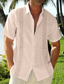 ieftine cămăși casual pentru bărbați-Bărbați cămașă de in Cămașă de vară Cămașă de plajă Răsfrânt Vară Manșon scurt Alb Albastru Kaki Imprimeu Grafic Casual Zilnic Îmbrăcăminte Buton în jos