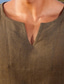 billige mænds fritidsskjorter-Herre linned skjorte Sommer skjorte V-hals Forår sommer Langærmet Sort Hvid Rød Vanlig Ferie Ferierejse Tøj
