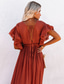 economico abiti stampati in cotone e lino-Per donna Verde militare Arancio Rosso Ruggine Nero Estate Primavera Autunno Abito Lungo Maxi Abito Abiti ispirati al lino Vestito Casual Vestito a ruota Boho Spiaggia Vestibilità comoda Colore Puro