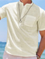 baratos camisas masculinas casuais-Homens camisa de linho camisa de verão Colarinho Verão Manga Curta Amarelo Claro Branco Verde Claro Tecido Feriado Férias Roupa Bolso frontal