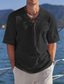 olcso alkalmi férfi ingek-Férfi vászon ing V-alakú Nyár Rövid ujjú Fekete Fehér Sötétkék Sima Hétköznapi Napi Ruházat Fűzős