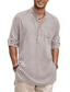 Χαμηλού Κόστους ανδρικά πουκάμισα casual-Ανδρικά λινό πουκάμισο Γιακάς Ανοιξη καλοκαίρι Μακρυμάνικο Μαύρο Λευκό Θαλασσί Σκέτο Causal Καθημερινά Ρούχα Μπροστινή τσέπη