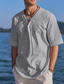 baratos camisas masculinas casuais-Homens camisa de linho Decote V Verão Manga Curta Preto Branco Azul Marinha Tecido Casual Diário Roupa Cordões