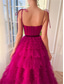 رخيصةأون أرجواني-فستان ball gown فستان سهرة فستان منفوش حفل زفاف عيد ميلاد بطول الأرض بدون أكمام حمالة سباجيتي تول مع كشكش