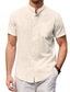 baratos camisas masculinas casuais-Homens camisa de linho camisa de verão Preto Branco Azul Marinha Manga Curta Tecido Colarinho Verão Casual Diário Roupa Bolso frontal