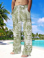 cheap Casual Pants-Men's Trousers Summer Pants Beach Pants Drawstring Elastic Waist 3D Print Leaf Plants Graphic Prints Comfort Casual Daily Holiday Streetwear Hawaiian White Brown