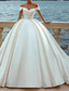 cheap Formal Wedding Dresses-Engagement Formal Wedding Dresses Ball Gown Off Shoulder Cap Sleeve Court Train Satin Bridal Gowns With Ruched Solid Color