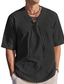 tanie męskie koszule casual-Męskie lniana koszula W serek Lato Krótki rękaw Czarny Biały Granatowy Równina Codzienny Streetwear Odzież Wiązanie