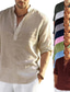 tanie męskie koszule casual-Męska koszula 100% slub bawełna jednolity kolor henley street casual codzienna zapinana na guziki bluzki z krótkim rękawem moda wygodna oddychająca biała lato wakacje wakacje plaża na zewnątrz lekka