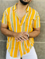 billiga fritidsskjortor för män-Herr Skjorta Knapp upp skjorta Sommarskjorta Casual skjorta Gul Kortärmad Randig Nedvikt Dagligen Semester Mönster Kläder Mode Ledigt Bekväm