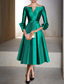 cheap Cocktail Dresses-TS A-Line Cocktail Dresses Elegant Dress Formal Wedding Guest Tea Length 3/4 Length Sleeve V Neck Satin with Pleats 2025