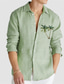 cheap Men's Printed Shirts-Men's Linen Shirt Summer Shirt Beach Shirt Green Long Sleeve Tropical Turndown Spring &amp;  Fall Casual Daily Clothing Apparel Button-Down