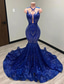 cheap Evening Dresses-TS Black Mermaid Evening Gown Sequin Elegant Dress Carnival Formal Court Train Sleeveless Illusion Neck African American Masquerade Dress 2024