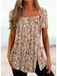 preiswerte Streifen- und geometrisches T-Shirt-T-Shirt Tunika für Damen in Übergröße, Basic, Blumenmuster, Streifenmuster, kurzärmlig, normale Oberteile, quadratischer Ausschnitt, lässig, Urlaub, schwarz, weiß, rosa, lila, dunkelgrau