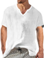 お買い得  メンズカジュアルシャツ-男性用 リネンシャツ サマーシャツ ブラック ホワイト イエロー 半袖 平織り Ｖネック 春夏 ハワイアン 祝日 衣類