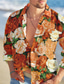 tanie Męskie koszule z nadrukiem-Męskie Koszula Koszula hawajska Kwiaty Róża Wzory graficzne Wieczorne Żółty Czerwony Niebieski Pomarańczowy Na zewnątrz Ulica Długi rękaw Przycisk w dół Nadruk Odzież Moda Moda miejska Designerskie