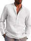 Недорогие мужские льняные рубашки-мужская рубашка без печати сплошной цвет v-образный вырез повседневные каникулы рубашки с воротником топы с длинным рукавом повседневная повседневная уличная одежда шинуазри белые черные винные