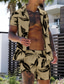 billige Herreskjortesæt-Herre Skjortedragter Sæt Blade Aftæpning Lysegul Hvid Lysegrøn Blå 3D-udskrivning Afslappet Daglig Kortærmet Knap ned Tøj Mode Hawaiiansk Afslappet Åndbart